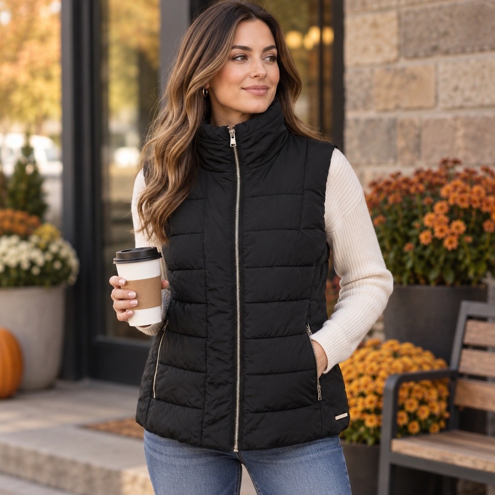 Calvin Klein Performance Womens Puffer Vest Black Quilted Full Zip Medium